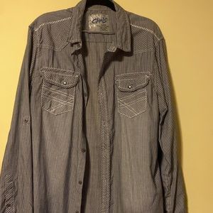 Men’s XL NWOT pinstripes button up snap front chest pockets roll tab sleeves